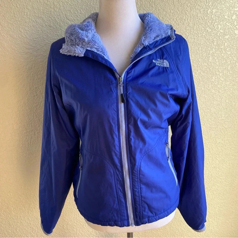 The North Face Royal Blue Sherpa Lined Quilted Jacket Coat Hooded Full Zip: Sm